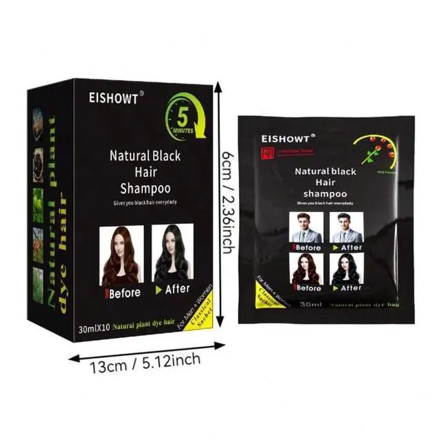 Alt view image 3 of 6 - Black Hair Dye Shampoo, 5Minute Instant Hair Color Shampoo for Gray Hair Coverage, Natural Plant Extract Hair Dye for Men Women, 10 Pack 30ml Sachets