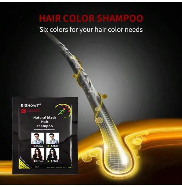 Alt view image 4 of 6 - Black Hair Dye Shampoo, 5Minute Instant Hair Color Shampoo for Gray Hair Coverage, Natural Plant Extract Hair Dye for Men Women, 10 Pack 30ml Sachets