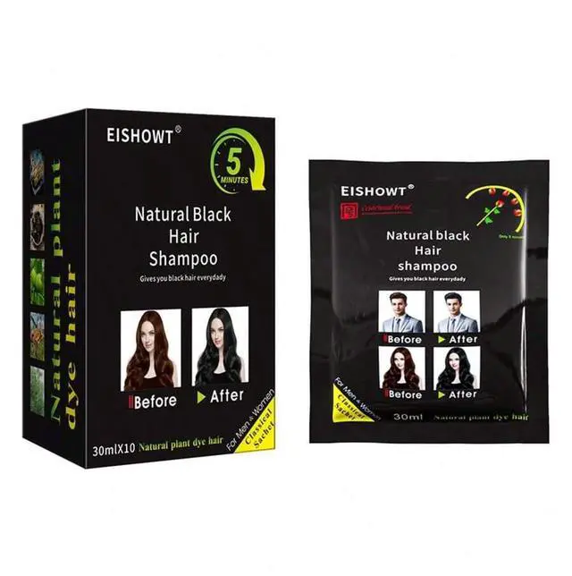 Main image of Black Hair Dye Shampoo, 5Minute Instant Hair Color Shampoo for Gray Hair Coverage, Natural Plant Extract Hair Dye for Men Women, 10 Pack 30ml Sachets
