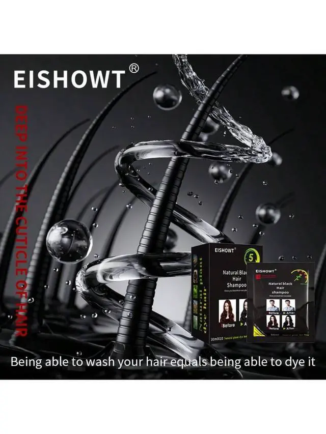Alt view image 6 of 6 - Black Hair Dye Shampoo, 5Minute Instant Hair Color Shampoo for Gray Hair Coverage, Natural Plant Extract Hair Dye for Men Women, 10 Pack 30ml Sachets