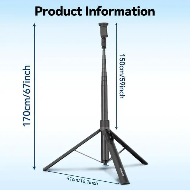 Alt view image 5 of 7 - 67 Inch Automatic Popup Selfie Stick Tripod, Carbon Fiber Phone Tripod with Magnetic Rechargeable Bluetooth Remote, 360° Rotation for Vlog Travel Live Streaming
