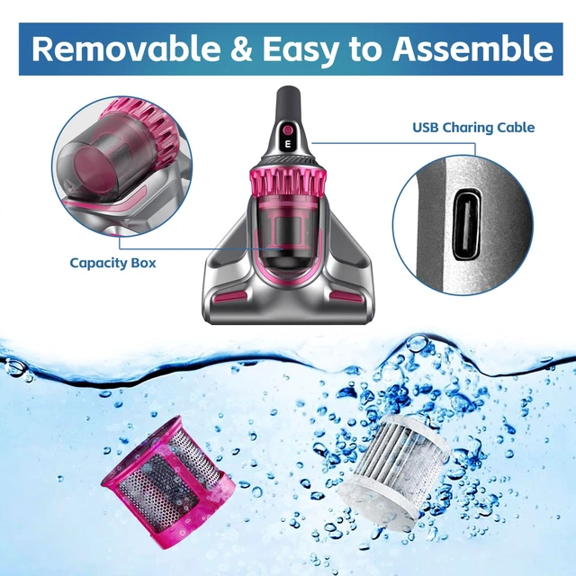 Alt view image 6 of 7 - Cordless Mattress Vacuum, 10000Pa Handheld Bed Vacuum Cleaner with HEPA Filtration, 3-in-1 Dust Mite Remover for Bed, Sofa, Carpet, Pillows, Pet Hair
