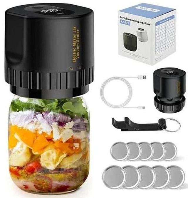 Main image of Mason Jar Vacuum Sealer 3 in 1 Electric Mason Jar Vacuum Sealer Kit Black