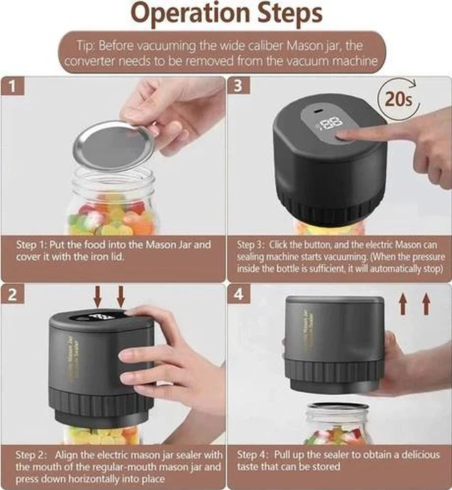 Alt view image 2 of 6 - Mason Jar Vacuum Sealer 3 in 1 Electric Mason Jar Vacuum Sealer Kit Black