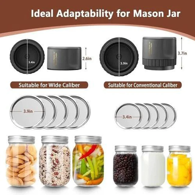 Alt view image 3 of 6 - Mason Jar Vacuum Sealer 3 in 1 Electric Mason Jar Vacuum Sealer Kit Black