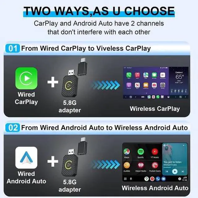 Alt view image 2 of 7 - 2 in 1 USB Wireless CarPlay Adapter For Apple Android Dongle Navigation Player