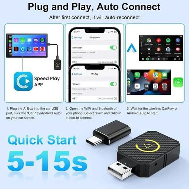 Alt view image 5 of 7 - 2 in 1 USB Wireless CarPlay Adapter For Apple Android Dongle Navigation Player