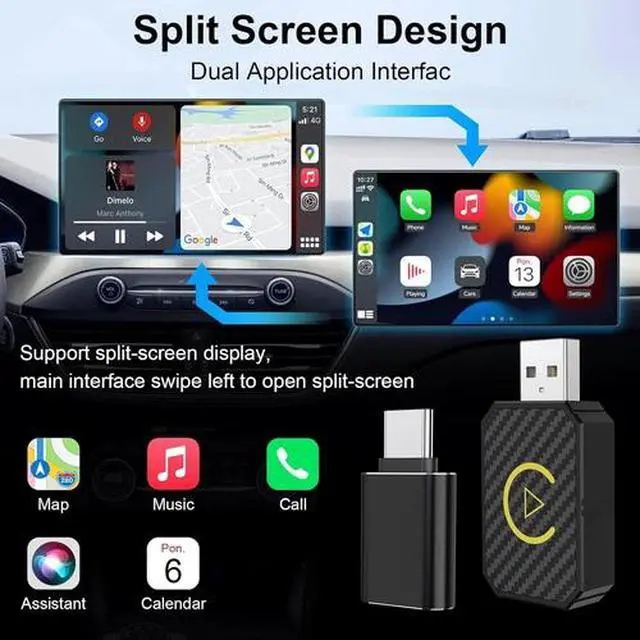 Alt view image 3 of 7 - 2 in 1 USB Wireless CarPlay Adapter For Apple Android Dongle Navigation Player