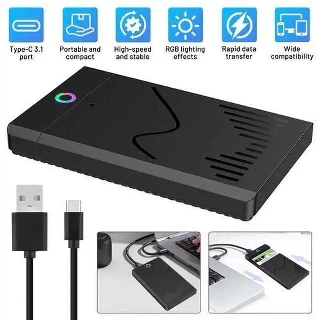 Main image of USB 3.1 + Type-C 2.5" SATA 3.0 SSD HDD Enclosure RGB External Hard Drive Case