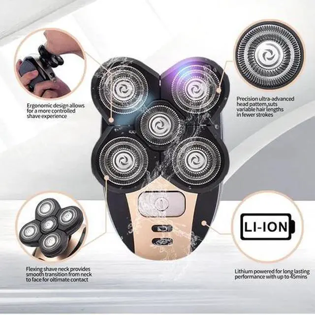 Alt view image 6 of 7 - 5-in-1 Rotary Electric Shaver 4D Rechargeable Bald Head Hair Beard Trimmer Razor