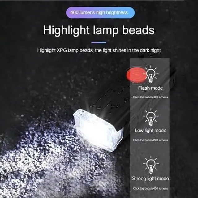 Alt view image 2 of 7 - USB Rechargeable LED Bicycle Headlight Bike Head Light Front Rear Lamp Cycling
