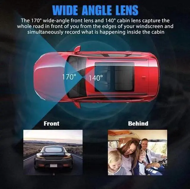 Alt view image 6 of 6 - Car Dual Lens Dash Cam HD 1080P Front/Rear/Inside Video Recorder Camera G-Sensor