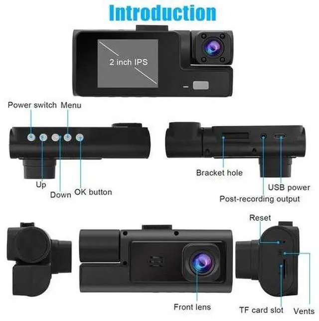 Alt view image 2 of 6 - Car Dual Lens Dash Cam HD 1080P Front/Rear/Inside Video Recorder Camera G-Sensor