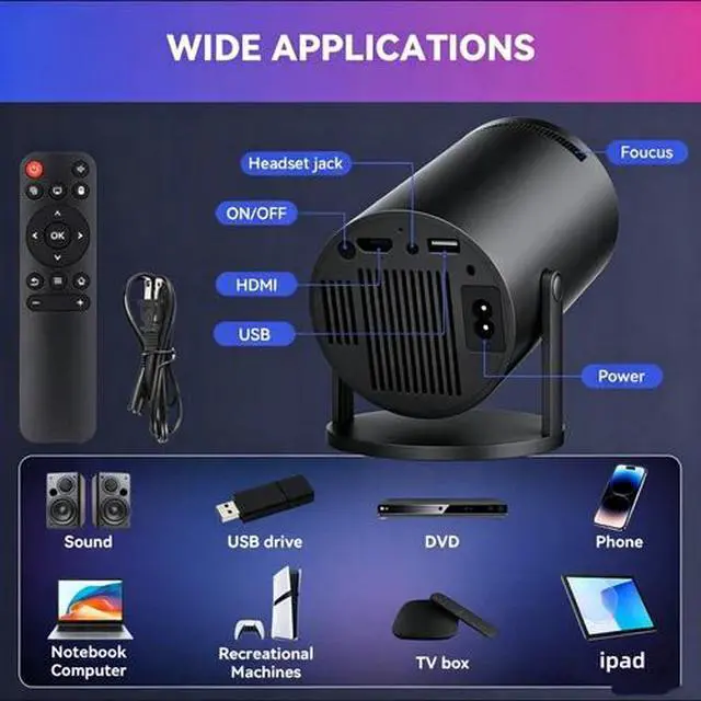 Alt view image 3 of 7 - 1080P 4K Mini Projector 10000 Lumen LED WiFi Bluetooth UHD Portable Home Theater