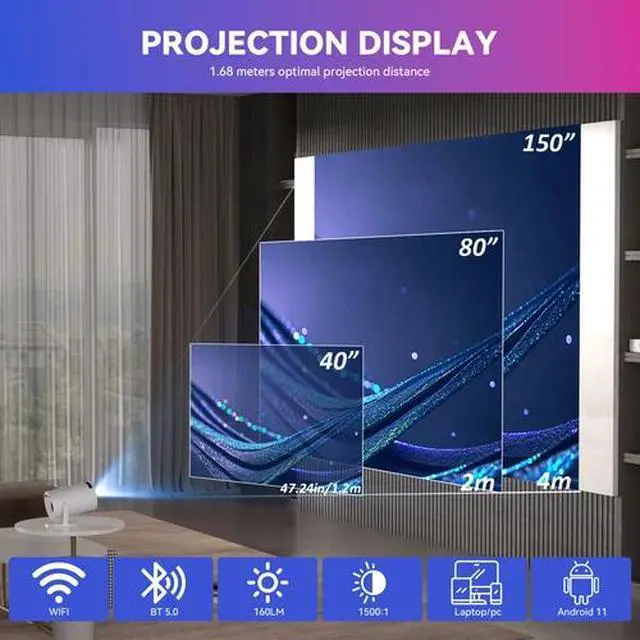 Alt view image 6 of 7 - 1080P 4K Mini Projector 10000 Lumen LED WiFi Bluetooth UHD Portable Home Theater