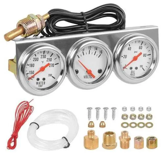 Main image of 3 in1 52mm 2" Chrome Car Triple Gauge Set Kit Water Temp Oil Pressure Volt Meter