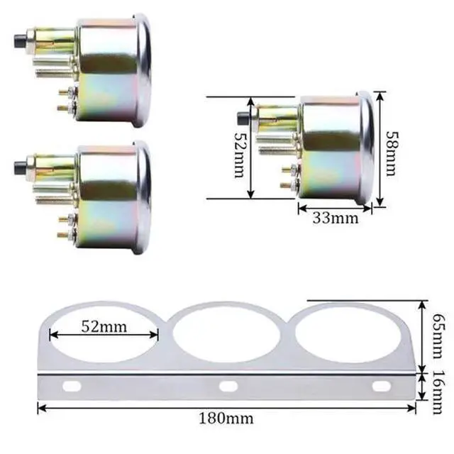 Alt view image 2 of 7 - 3 in1 52mm 2" Chrome Car Triple Gauge Set Kit Water Temp Oil Pressure Volt Meter
