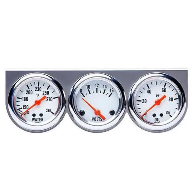 Alt view image 3 of 7 - 3 in1 52mm 2" Chrome Car Triple Gauge Set Kit Water Temp Oil Pressure Volt Meter