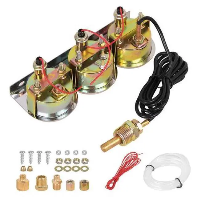 Alt view image 5 of 7 - 3 in1 52mm 2" Chrome Car Triple Gauge Set Kit Water Temp Oil Pressure Volt Meter