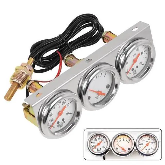 Alt view image 6 of 7 - 3 in1 52mm 2" Chrome Car Triple Gauge Set Kit Water Temp Oil Pressure Volt Meter
