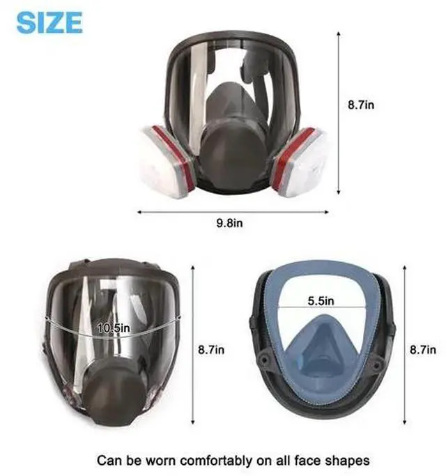 Alt view image 2 of 7 - Full Face Gas Mask Painting Spraying Respirator w/Filters for 6800 Facepiece US