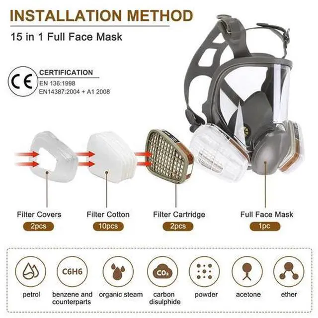 Alt view image 4 of 7 - Full Face Gas Mask Painting Spraying Respirator w/Filters for 6800 Facepiece US