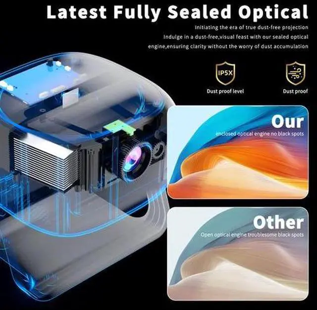 Alt view image 2 of 7 - 4K Projector 45000LMS 1080P 3D 5G WiFi Bluetooth Video Home Theater 230" Display