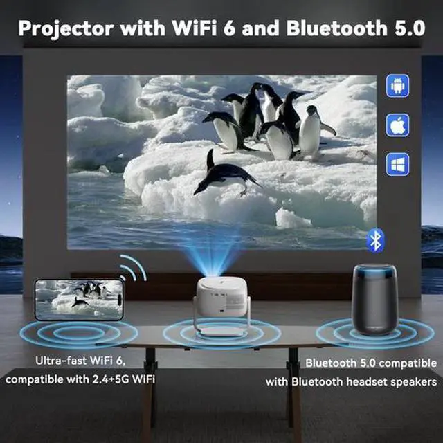 Alt view image 6 of 7 - 4K Projector 45000LMS 1080P 3D 5G WiFi Bluetooth Video Home Theater 230" Display