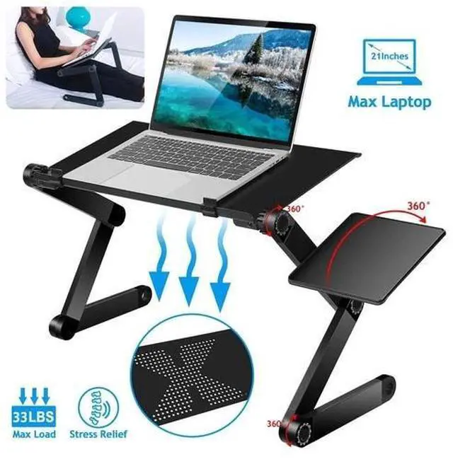 Alt view image 5 of 7 - 360° Adjustable Folding Laptop Notebook Desk + Cooling Fan Table Stand Bed Tray