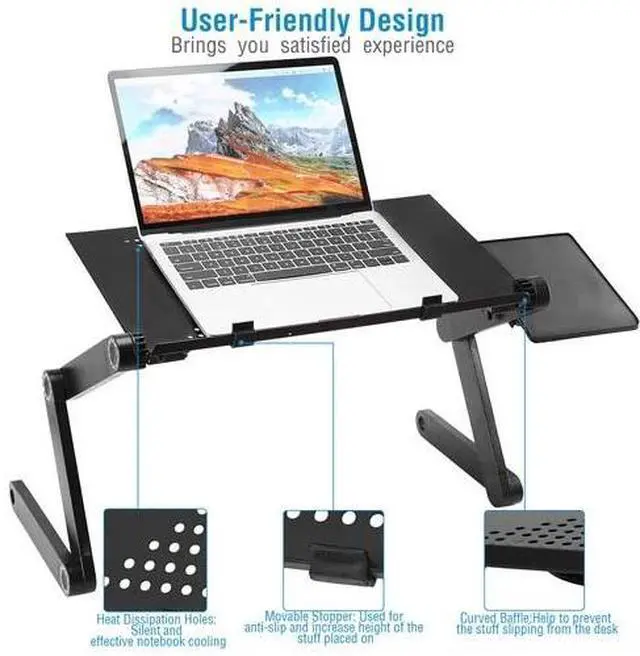 Alt view image 6 of 7 - 360° Adjustable Folding Laptop Notebook Desk + Cooling Fan Table Stand Bed Tray
