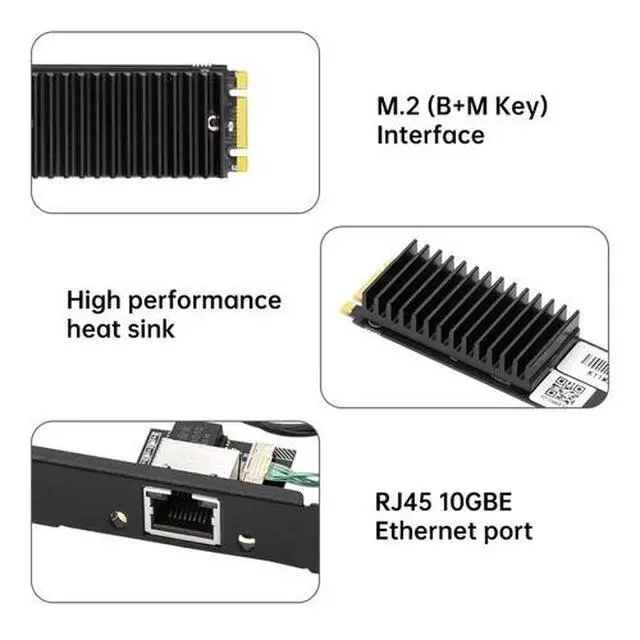 Alt view image 7 of 7 - AQC113 M.2 B+M 10GbE Network Card to RJ45 Ethernet Network Adapter for Desktop
