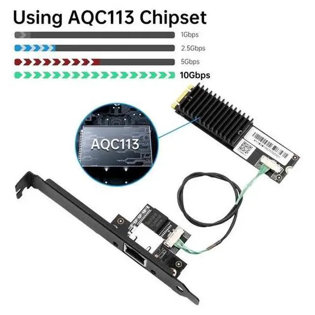 Alt view image 6 of 7 - AQC113 M.2 B+M 10GbE Network Card to RJ45 Ethernet Network Adapter for Desktop