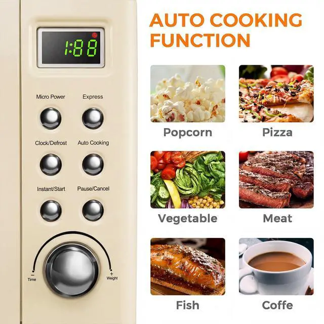 Alt view image 3 of 7 - ARLIME Retro Microwave 0.7Cu.ft, 700 Watt Countertop Microwave with 5 Micro Power Defrost & Auto Cooking Function, LED Display, Child Lock, Small Microwave for Kitchen, RV, Dorm, Cream White