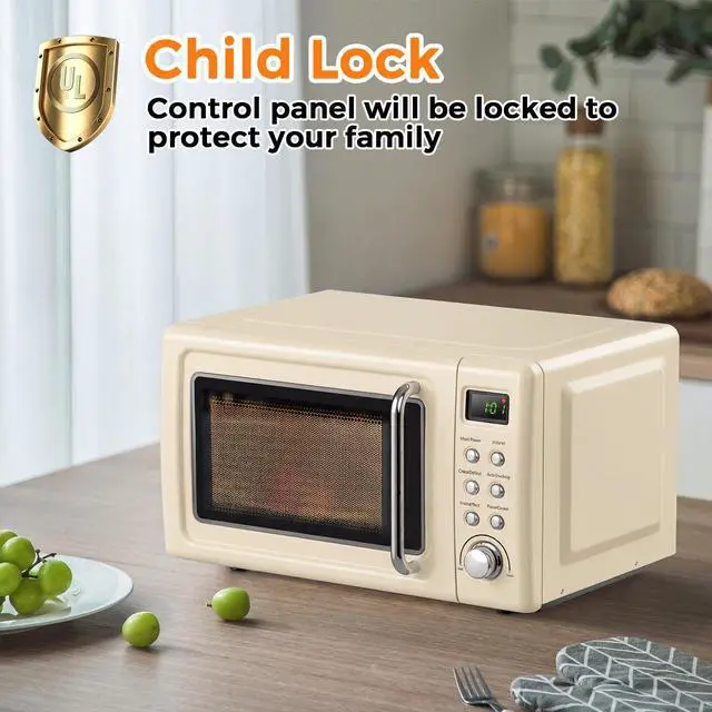Alt view image 6 of 7 - ARLIME Retro Microwave 0.7Cu.ft, 700 Watt Countertop Microwave with 5 Micro Power Defrost & Auto Cooking Function, LED Display, Child Lock, Small Microwave for Kitchen, RV, Dorm, Cream White