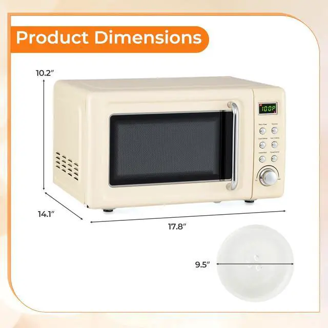 Alt view image 7 of 7 - ARLIME Retro Microwave 0.7Cu.ft, 700 Watt Countertop Microwave with 5 Micro Power Defrost & Auto Cooking Function, LED Display, Child Lock, Small Microwave for Kitchen, RV, Dorm, Cream White