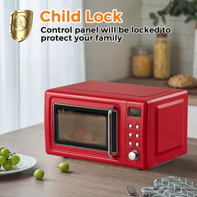 Alt view image 6 of 7 - ARLIME Retro Microwave 0.7Cu.ft, 700 Watt Countertop Microwave with 5 Micro Power Defrost & Auto Cooking Function, LED Display, Child Lock, Small Microwave for Kitchen, RV, Dorm (Retro Red)
