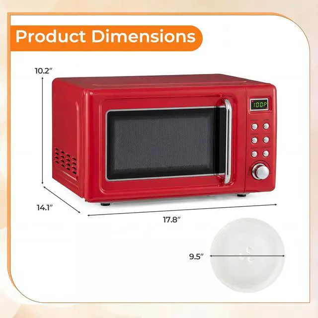 Alt view image 7 of 7 - ARLIME Retro Microwave 0.7Cu.ft, 700 Watt Countertop Microwave with 5 Micro Power Defrost & Auto Cooking Function, LED Display, Child Lock, Small Microwave for Kitchen, RV, Dorm (Retro Red)