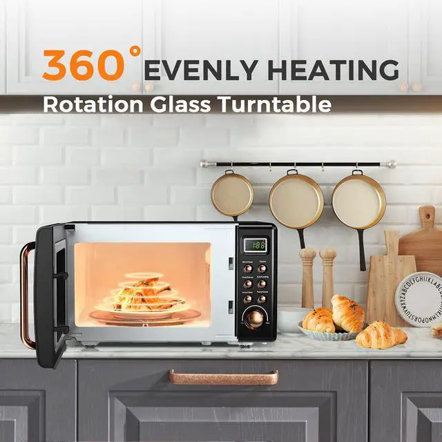 Alt view image 4 of 7 - ARLIME Retro Microwave 0.7Cu.ft, 700 Watt Countertop Microwave with 5 Micro Power Defrost & Auto Cooking Function, LED Display, Child Lock, Small Microwave for Kitchen, RV, Dorm (Golden)