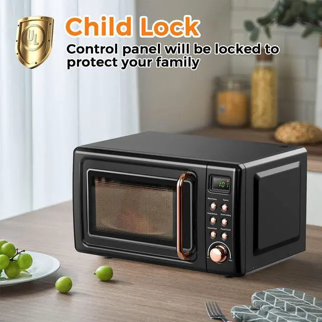 Alt view image 5 of 7 - ARLIME Retro Microwave 0.7Cu.ft, 700 Watt Countertop Microwave with 5 Micro Power Defrost & Auto Cooking Function, LED Display, Child Lock, Small Microwave for Kitchen, RV, Dorm (Golden)