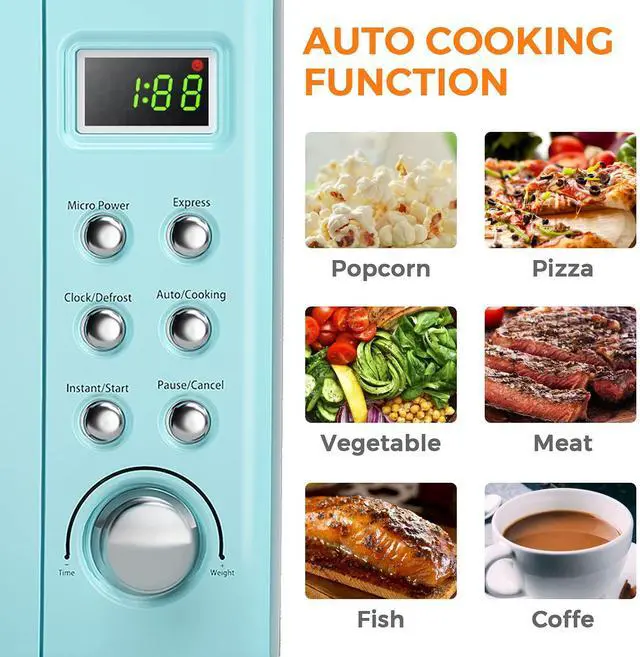 Alt view image 2 of 7 - ARLIME Retro Microwave 0.7Cu.ft, 700 Watt Countertop Microwave with 5 Micro Power Defrost & Auto Cooking Function, LED Display, Child Lock, Small Microwave for Kitchen, RV, Dorm (Green)