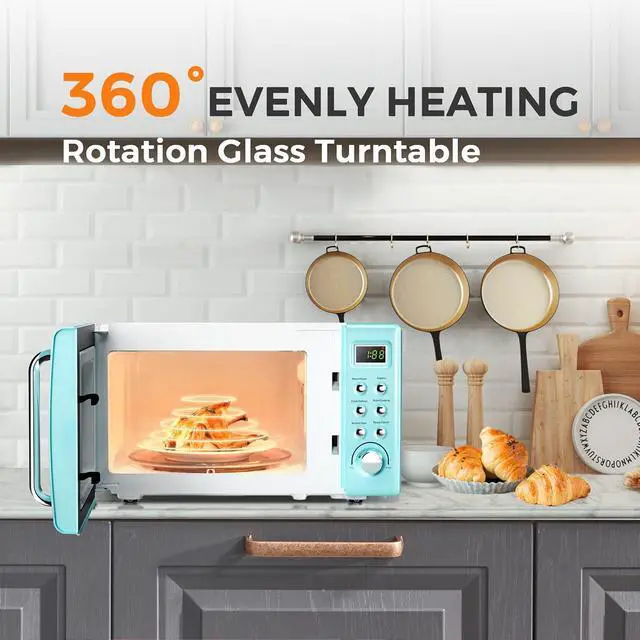 Alt view image 4 of 7 - ARLIME Retro Microwave 0.7Cu.ft, 700 Watt Countertop Microwave with 5 Micro Power Defrost & Auto Cooking Function, LED Display, Child Lock, Small Microwave for Kitchen, RV, Dorm (Green)