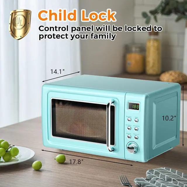 Alt view image 5 of 7 - ARLIME Retro Microwave 0.7Cu.ft, 700 Watt Countertop Microwave with 5 Micro Power Defrost & Auto Cooking Function, LED Display, Child Lock, Small Microwave for Kitchen, RV, Dorm (Green)
