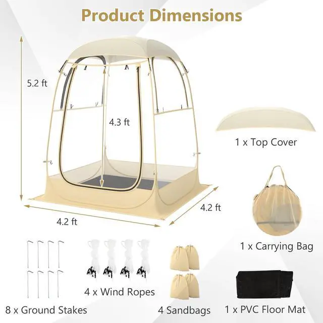 Alt view image 3 of 7 - SPORFIT Pop up Sports Tent, Portable Weather Pod for 1-6 Person, Garden Screen House Shelter with Floor Mat & Carry Bag, Outdoor Clear Bubble Tent for Sports Event Soccer Camping (4.2 x 4.2 x 5.2 ft)