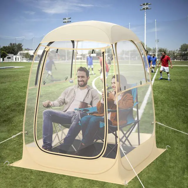 Alt view image 2 of 7 - SPORFIT Pop up Sports Tent, Portable Weather Pod for 1-6 Person, Garden Screen House Shelter with Floor Mat & Carry Bag, Outdoor Clear Bubble Tent for Sports Event Soccer Camping (4.2 x 4.2 x 5.2 ft)