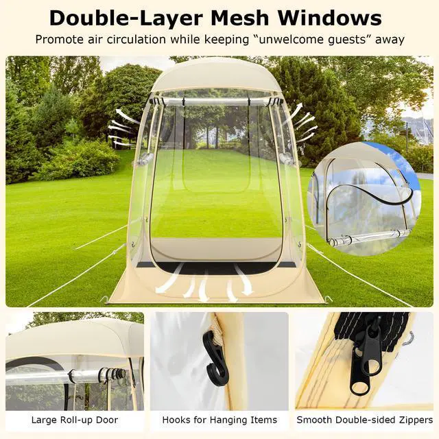 Alt view image 7 of 7 - SPORFIT Pop up Sports Tent, Portable Weather Pod for 1-6 Person, Garden Screen House Shelter with Floor Mat & Carry Bag, Outdoor Clear Bubble Tent for Sports Event Soccer Camping (4.2 x 4.2 x 5.2 ft)