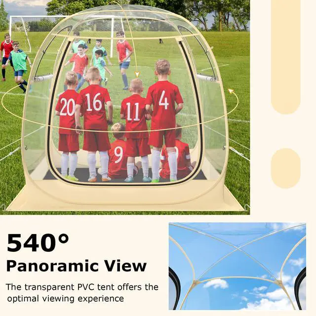 Alt view image 4 of 7 - SPORFIT Pop up Sports Tent, Portable Weather Pod for 1-6 Person, Garden Screen House Shelter with Floor Mat & Carry Bag, Outdoor Clear Bubble Tent for Sports Event Soccer Camping (6 x 6 x 5.4 ft)