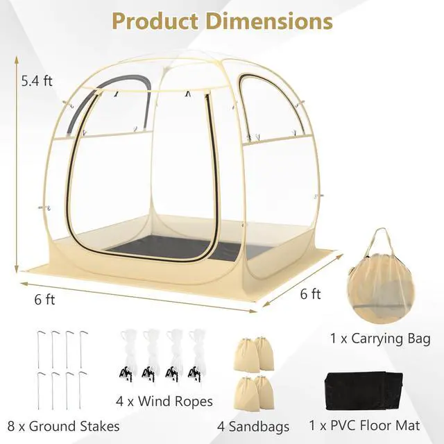 Alt view image 3 of 7 - SPORFIT Pop up Sports Tent, Portable Weather Pod for 1-6 Person, Garden Screen House Shelter with Floor Mat & Carry Bag, Outdoor Clear Bubble Tent for Sports Event Soccer Camping (6 x 6 x 5.4 ft)