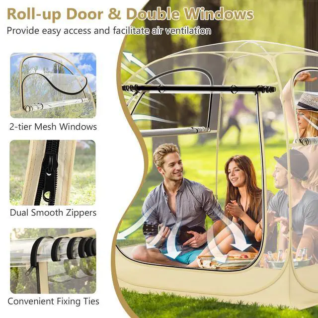 Alt view image 7 of 7 - SPORFIT Pop up Sports Tent, Portable Weather Pod for 1-6 Person, Garden Screen House Shelter with Floor Mat & Carry Bag, Outdoor Clear Bubble Tent for Sports Event Soccer Camping (6 x 6 x 5.4 ft)