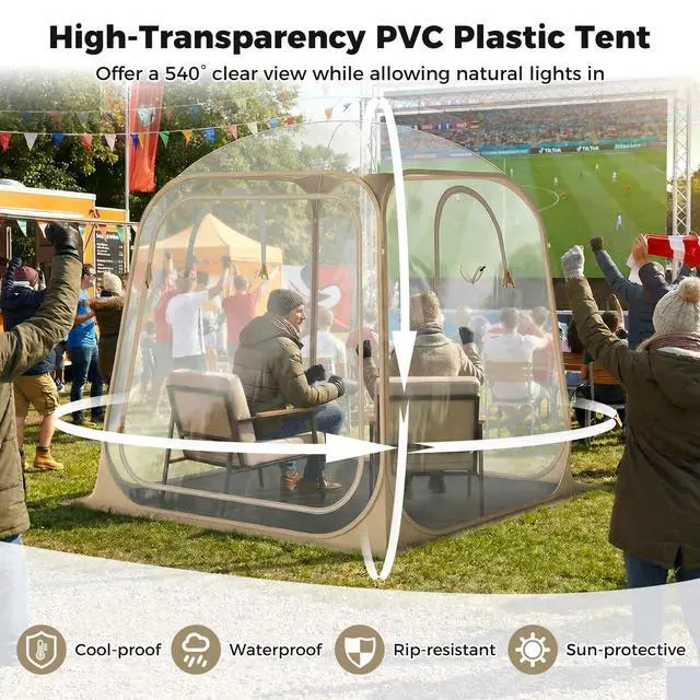 Alt view image 4 of 7 - SPORFIT Pop up Sports Tent, Portable Weather Pod for 1-6 Person, Garden Screen House Shelter with Floor Mat & Carry Bag, Outdoor Clear Bubble Tent for Sports Event Soccer Camping (7 x 7 x 6.4 ft)