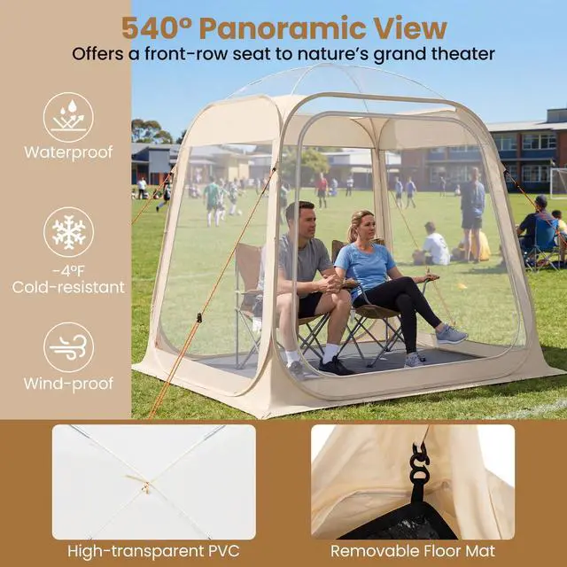 Alt view image 5 of 7 - SPORFIT Pop up Sports Tent, Portable Weather Pod for 1-6 Person, Garden Screen House Shelter with Floor Mat & Carry Bag, Outdoor Clear Bubble Tent for Sports Event Soccer Camping (7 x 7 x 6.4 ft)
